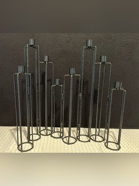 Vintage MCM Minimalist 8 Tapered Candle Hinged Black Metal Candle Holder Stand